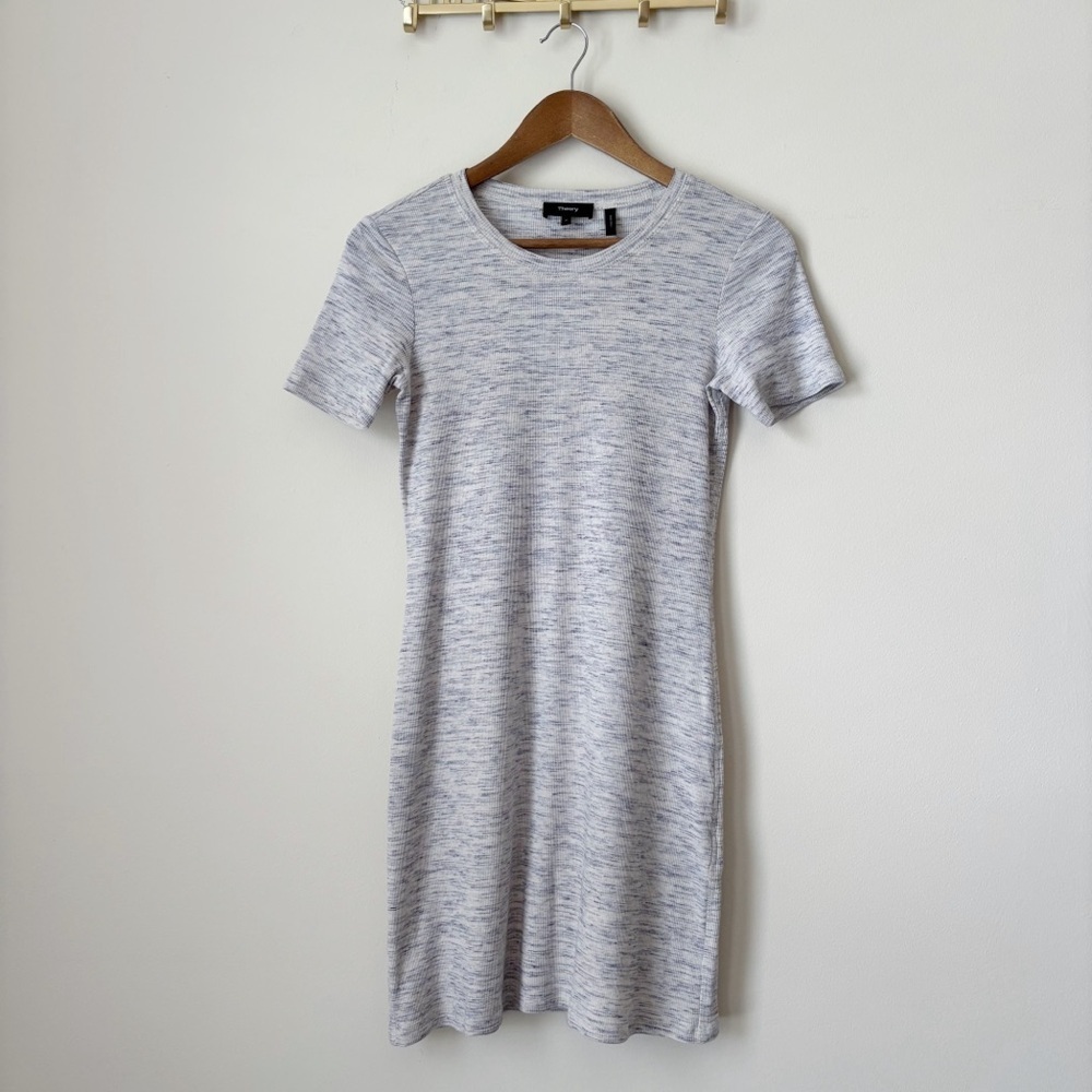 Theory Grey Ribbed Knit T Shirt Dress XS Casual Luxury